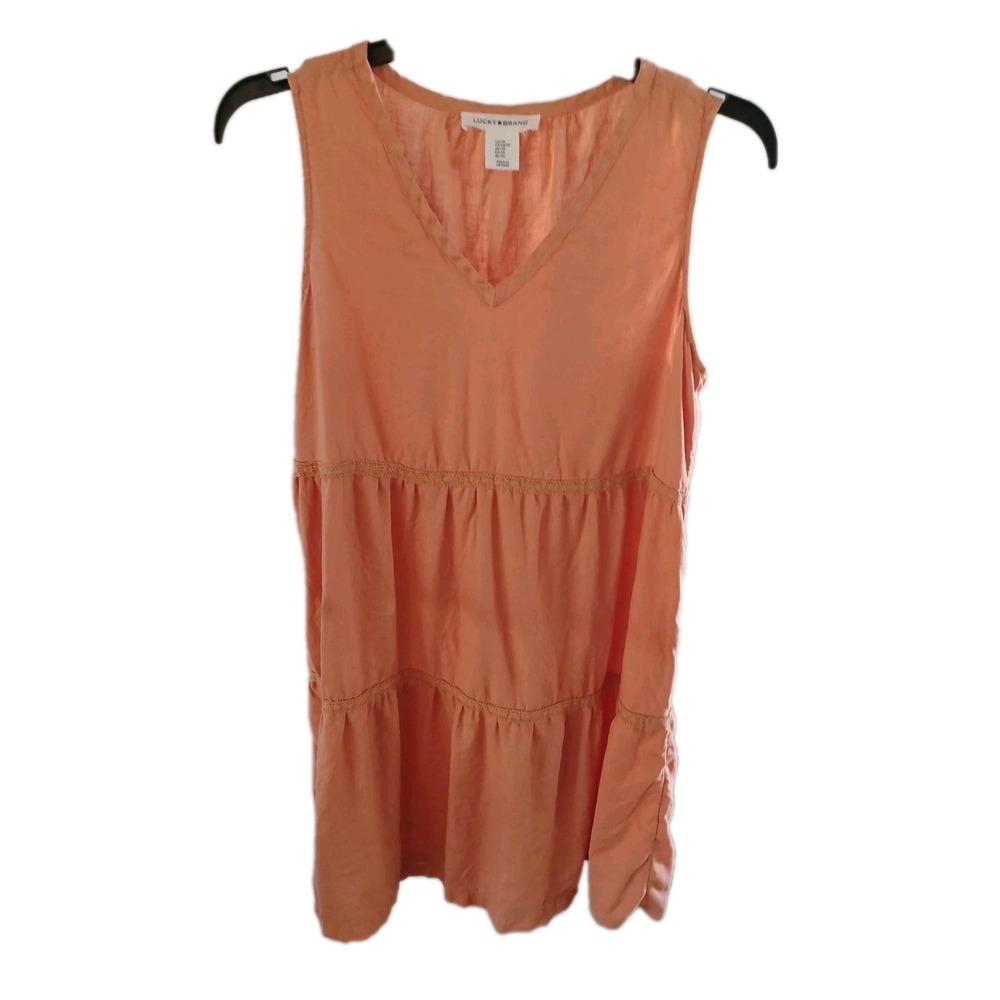 Lucky Brand Womens XS Orange Boho Sleeveless V Neck Tiered Sundress Size XS
